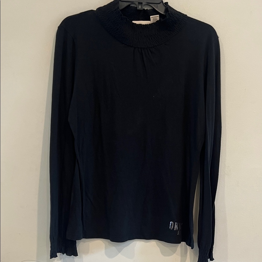 DKNY Black Smocked Collar Long Sleeve Blouse Size L - Picture 1 of 6